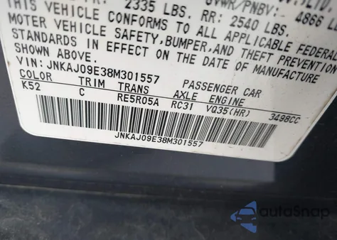 2008 Infiniti Ex35 Journey z USA, uszkodzony, nr VIN JNKAJ09E38M301557